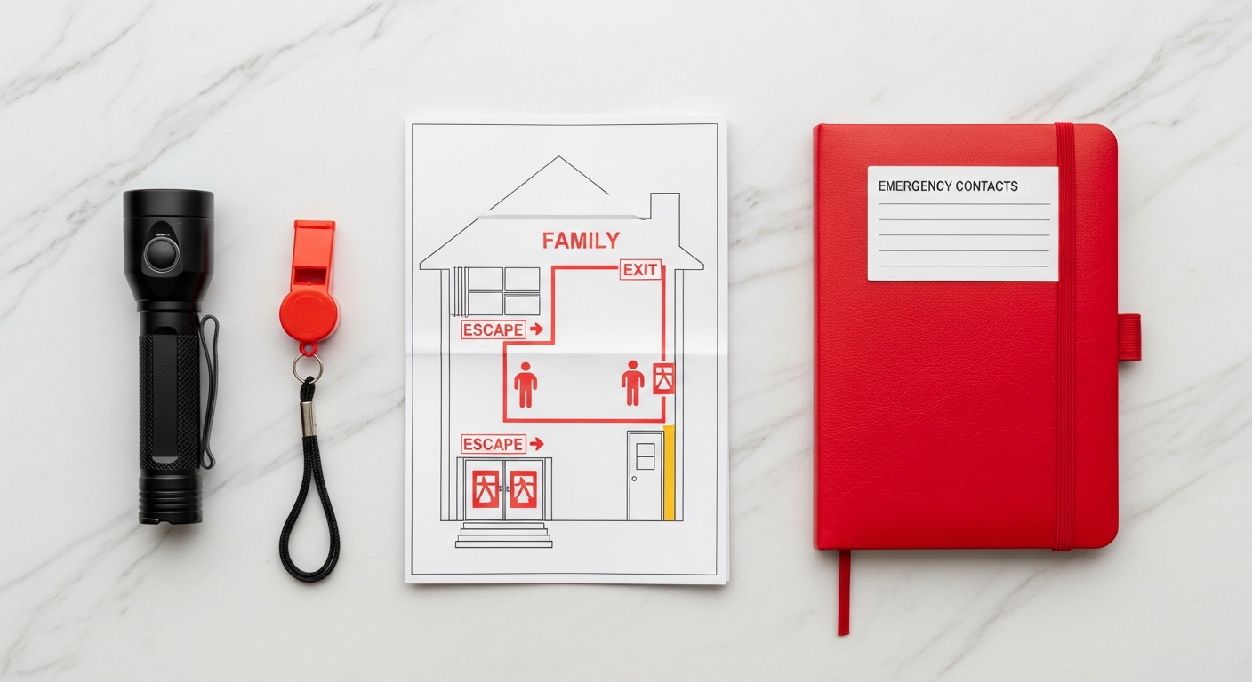 A family safely preparing food in a clean kitchen, highlighting fire prevention practices and kitchen safety tips.