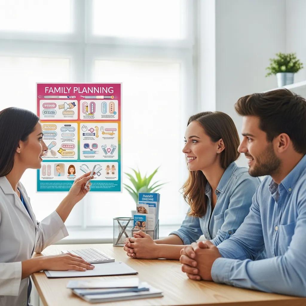 Healthcare professional discussing family planning options with a couple